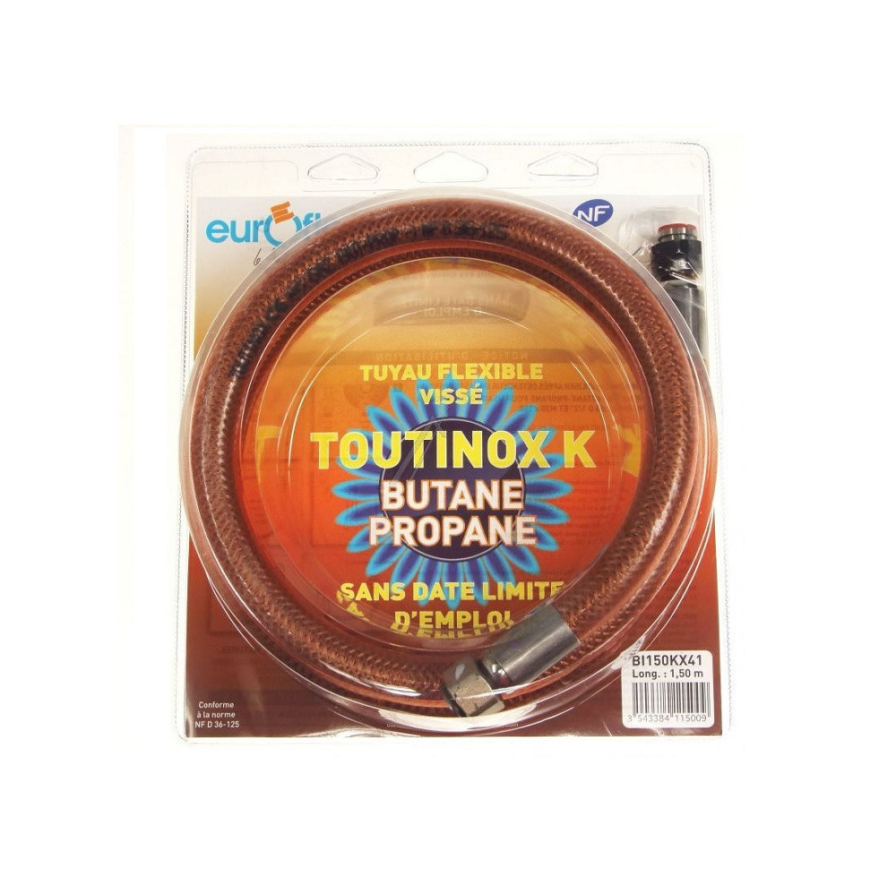 Flexible gaz butane 1,5m TOUTINOX durée de vie illimitée Flexible gaz butane 1,5m TOUTINOX durée de vie illimitée
