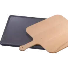 Pierre de cuisson en céramique pour pain et pizza avec spatule en hêtre, four Bosch, référence 00577535