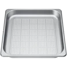 Plat en inox GN 2/3 perforé profondeur 40 mm pour four vapeur Bosch Siemens Neff, référence 11027160