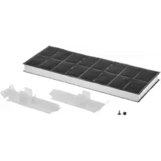 Filtre à charbon actif rectangulaire avec supports-guidages et vis pour hotte aspirante, référence 00352953